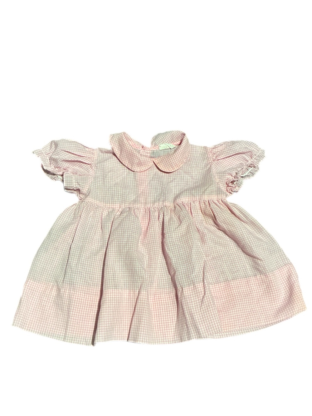 Nannette Pink/White Gingham Baby Dress Peter Pan Collar Sz 12-18 months Peasant